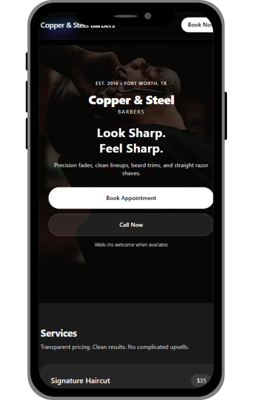 One-page website example from GhostStack Express, a fast 48-hour build for small businesses
