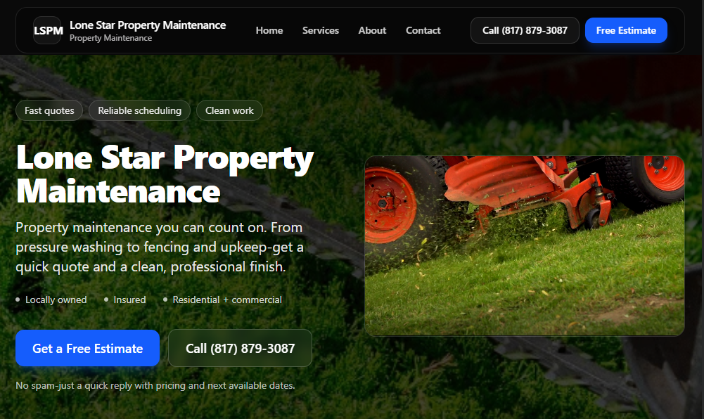 Lone Star Property Maintenance website by GhostStack Designs